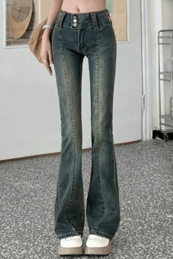 Y2K Flare Jeans in Vintage Wash - Retro Aesthetic Denim for Women