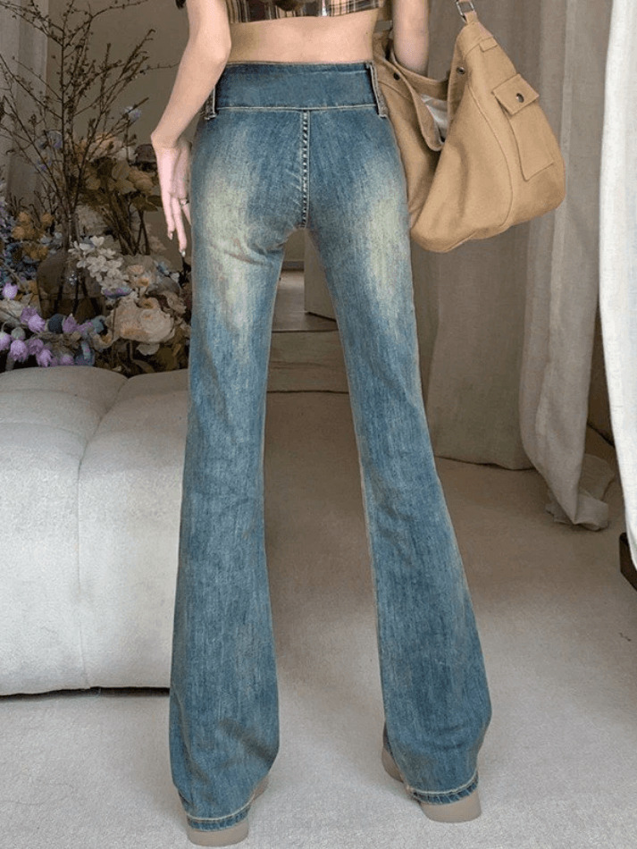 Y2K Flare Jeans in Vintage Wash - Retro Aesthetic Denim for Women Y2K Flare Jeans in Vintage Wash - Retro Aesthetic Denim for Women