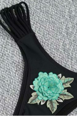 Y2K Floral Applique Halter Swimsuit - Coquette Aesthetic Beachwear