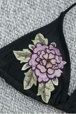 Y2K Floral Applique Halter Swimsuit - Coquette Aesthetic Beachwear