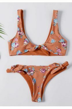 Y2K Floral Braided Bikini Set with Front Knot - Coquette Aesthetic Swimwear