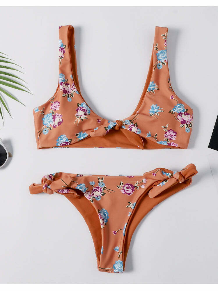 Y2K Floral Braided Bikini Set with Front Knot - Coquette Aesthetic Swimwear Y2K Floral Braided Bikini Set with Front Knot - Coquette Aesthetic Swimwear