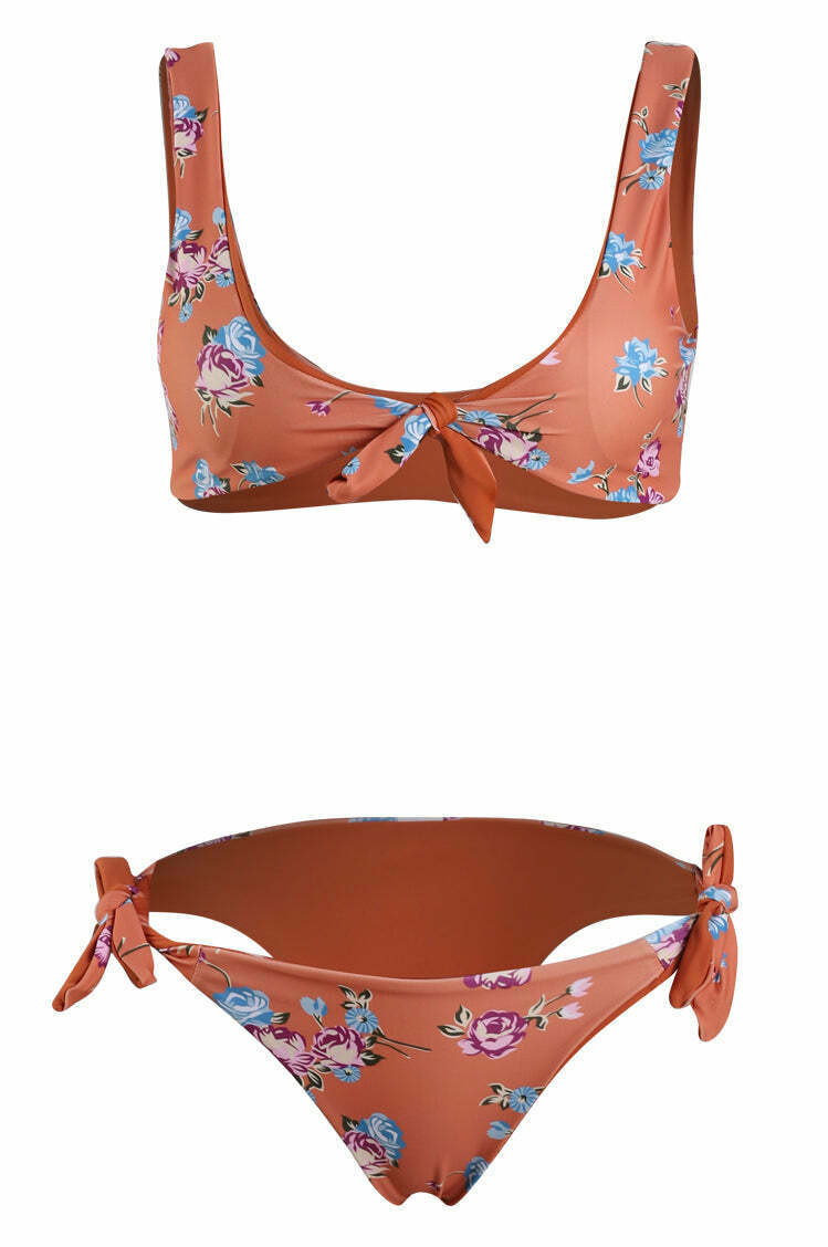 Y2K Floral Braided Bikini Set with Front Knot - Coquette Aesthetic Swimwear Y2K Floral Braided Bikini Set with Front Knot - Coquette Aesthetic Swimwear