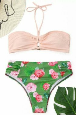 Y2K Floral Halter Bikini Set with High Cut Bottoms - Coquette Aesthetic Swimsuit
