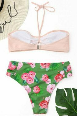 Y2K Floral Halter Bikini Set with High Cut Bottoms - Coquette Aesthetic Swimsuit