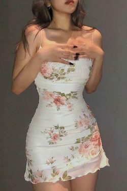 Y2K Floral Mesh Bodycon Dress - Coquette Aesthetic Mini Dress for Women - Grunge Style Fashion