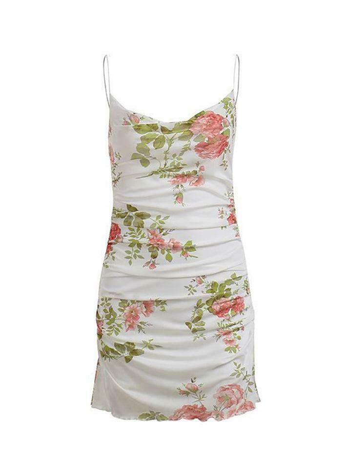 Y2K Floral Mesh Bodycon Dress - Coquette Aesthetic Mini Dress for Women - Grunge Style Fashion