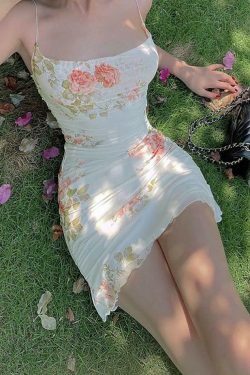 Y2K Floral Mesh Bodycon Dress - Coquette Aesthetic Mini Dress for Women - Grunge Style Fashion