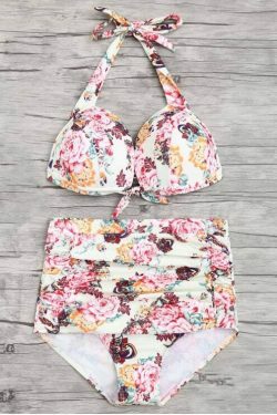 Y2K Floral Ruched High Waist Bikini Set - Trendy Women's Fashion Swimwear