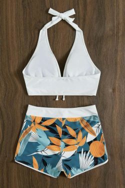 Y2K Floral Split Bikini with Boyshorts - Coquette Aesthetic Swimwear for Women