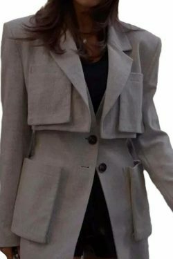 Y2K French Jacket with Large Pockets - Coquette Aesthetic Grunge Style - Cute Tops & Cargo Skirt