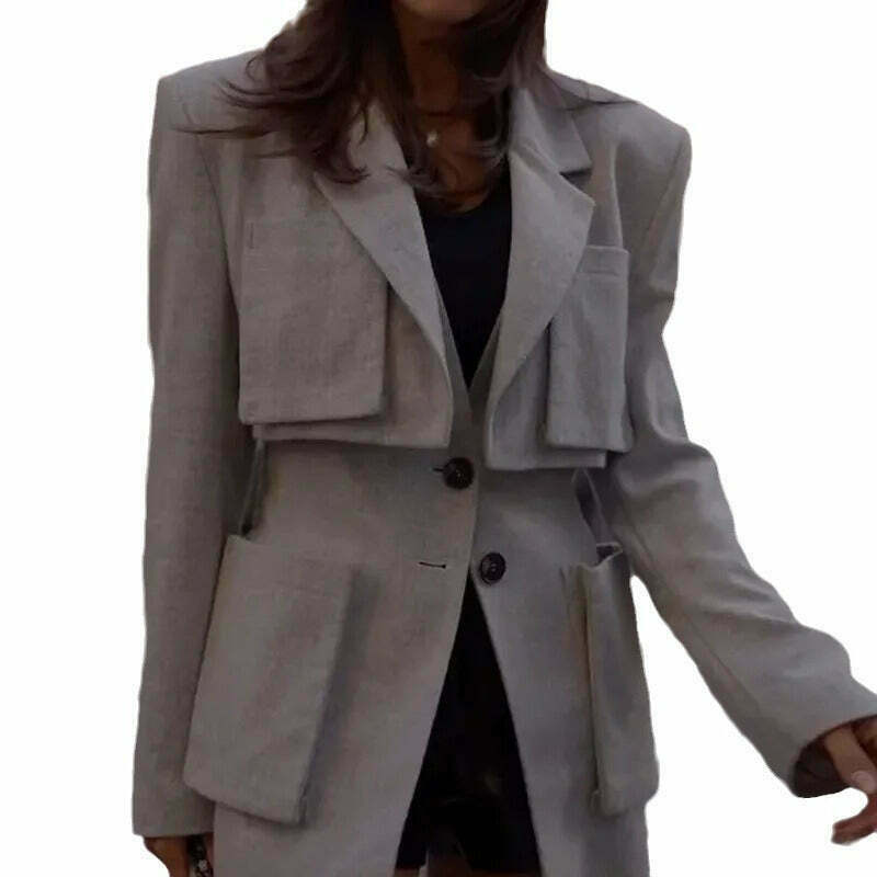 Y2K French Jacket with Large Pockets - Coquette Aesthetic Grunge Style - Cute Tops & Cargo Skirt