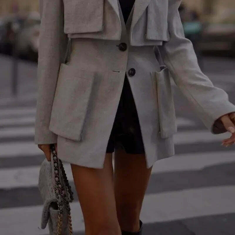 Y2K French Jacket with Large Pockets - Coquette Aesthetic Grunge Style - Cute Tops & Cargo Skirt