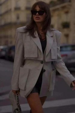 Y2K French Jacket with Large Pockets - Coquette Aesthetic Grunge Style - Cute Tops & Cargo Skirt