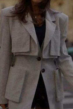 Y2K French Jacket with Large Pockets - Coquette Aesthetic Grunge Style - Cute Tops & Cargo Skirt