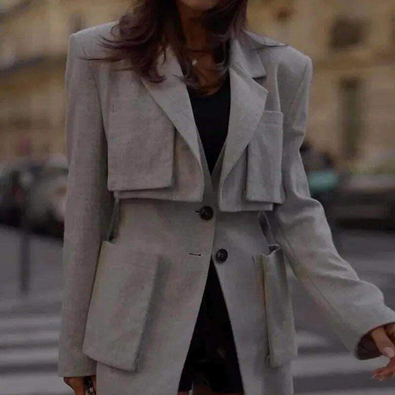 Y2K French Jacket with Large Pockets - Coquette Aesthetic Grunge Style - Cute Tops & Cargo Skirt