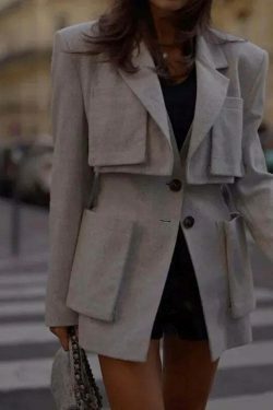 Y2K French Jacket with Large Pockets - Coquette Aesthetic Grunge Style - Cute Tops & Cargo Skirt