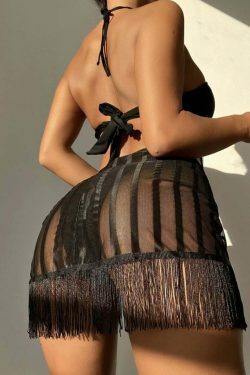 Y2K Fringe Tube Top Mesh Bikini Set - Coquette Aesthetic Swimwear