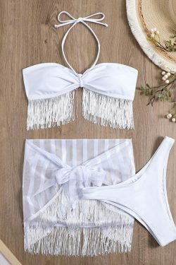 Y2K Fringe Tube Top Mesh Bikini Set - Coquette Aesthetic Swimwear