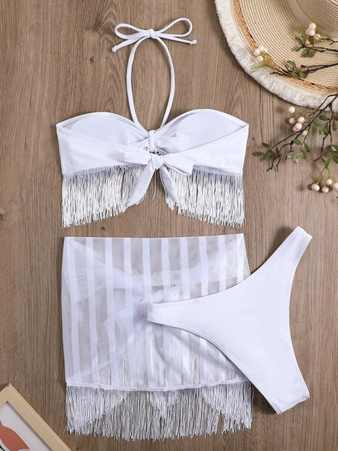 Y2K Fringe Tube Top Mesh Bikini Set - Coquette Aesthetic Swimwear Y2K Fringe Tube Top Mesh Bikini Set - Coquette Aesthetic Swimwear