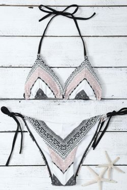 Y2K Geometric Halter Bikini Set with Tie Side Detail