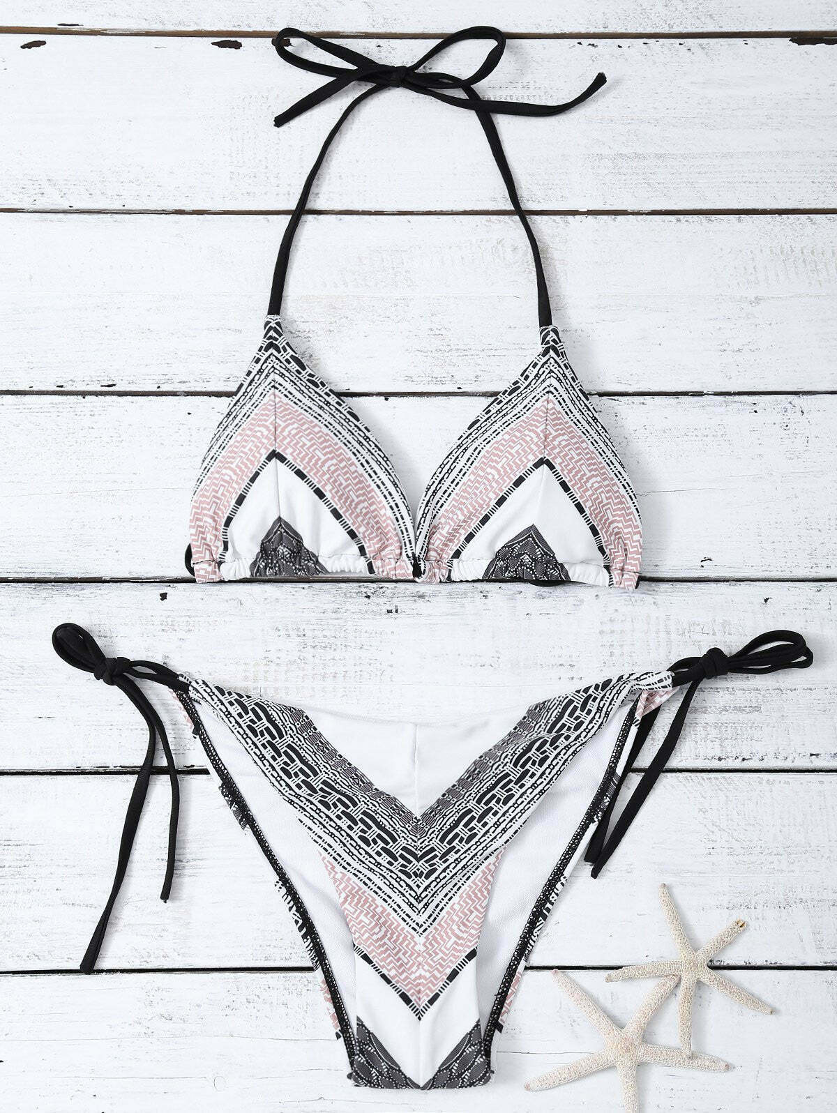 Y2K Geometric Halter Bikini Set with Tie Side Detail Y2K Geometric Halter Bikini Set with Tie Side Detail