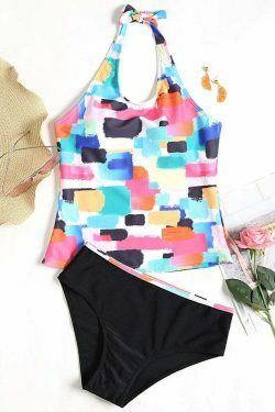 Y2K Geometric Halter Tankini - Coquette Aesthetic, Grunge Style, Pastel Goth, Cute Tops
