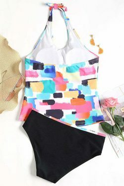 Y2K Geometric Halter Tankini - Coquette Aesthetic, Grunge Style, Pastel Goth, Cute Tops