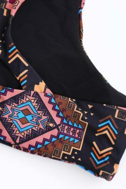 Y2K Geometric Print High Neck Cut Out Bikini Set - Retro Aesthetic Swimwear for Women