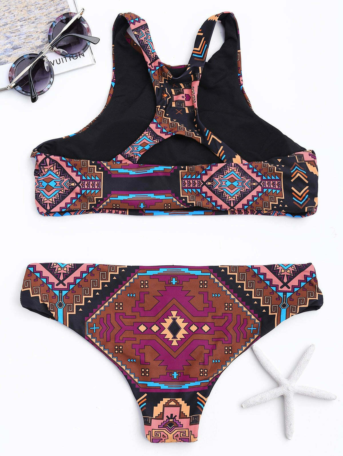 Y2K Geometric Print High Neck Cut Out Bikini Set - Retro Aesthetic Swimwear for Women Y2K Geometric Print High Neck Cut Out Bikini Set - Retro Aesthetic Swimwear for Women