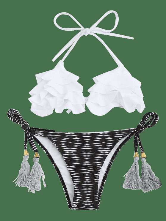 Y2K Geometric Print Ruffles Bikini Set - Coquette Aesthetic Swimwear Y2K Geometric Print Ruffles Bikini Set - Coquette Aesthetic Swimwear