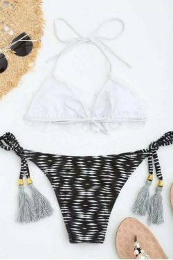 Y2K Geometric Print Ruffles Bikini Set - Coquette Aesthetic Swimwear