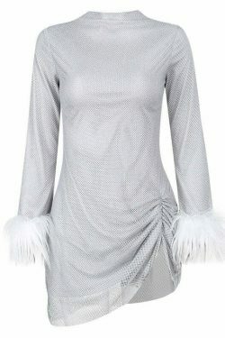 Y2K Glitter Long Sleeve Sexy Slit Dress - Coquette Aesthetic Fashion for Women