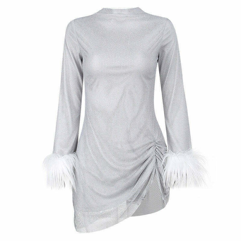 Y2K Glitter Long Sleeve Sexy Slit Dress - Coquette Aesthetic Fashion for Women