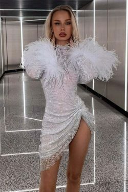 Y2K Glitter Long Sleeve Sexy Slit Dress - Coquette Aesthetic Fashion for Women