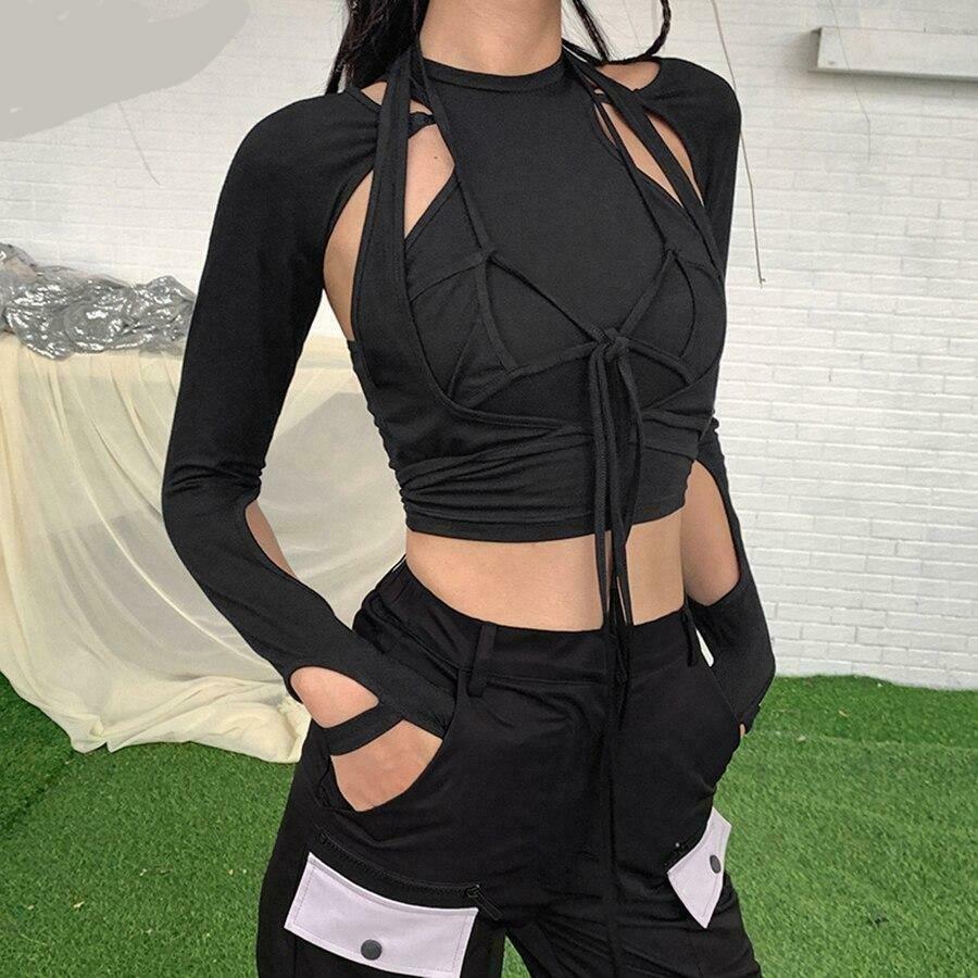 Y2K Gothic Crop Top Set: Punk Rock Aesthetic Shirt for Women - Coquette Style, Grunge Fashion Y2K Gothic Crop Top Set: Punk Rock Aesthetic Shirt for Women - Coquette Style, Grunge Fashion