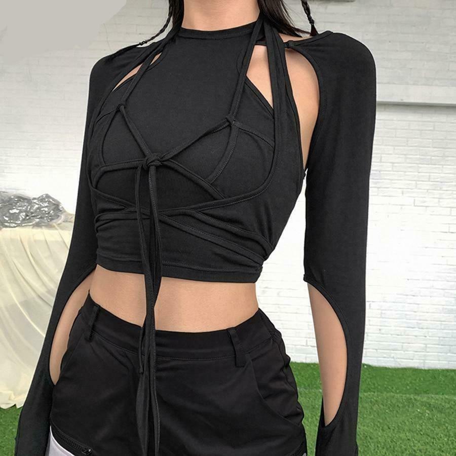 Y2K Gothic Crop Top Set: Punk Rock Aesthetic Shirt for Women - Coquette Style, Grunge Fashion Y2K Gothic Crop Top Set: Punk Rock Aesthetic Shirt for Women - Coquette Style, Grunge Fashion