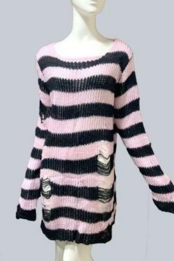 Y2K Gothic Punk Long Sweater: Coquette Aesthetic Grunge Style, Cute Tops, Pastel Goth, Cargo Skirt