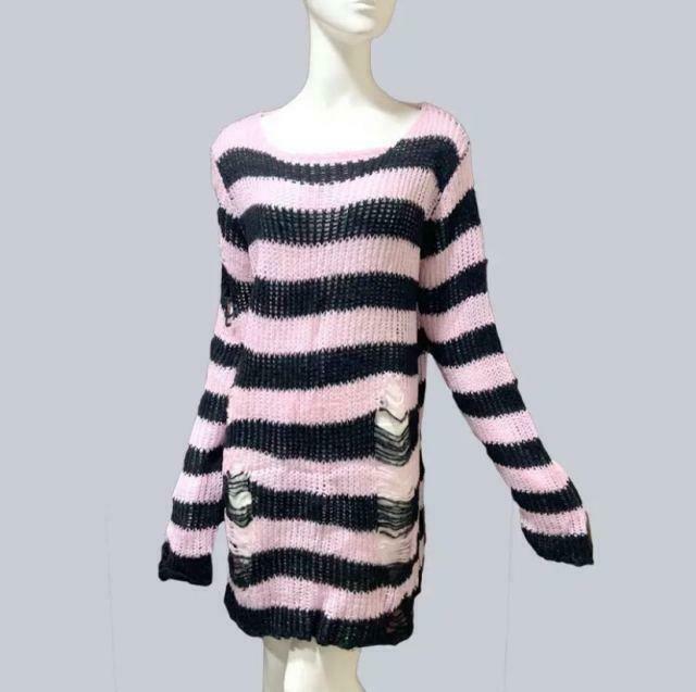 Y2K Gothic Punk Long Sweater: Coquette Aesthetic Grunge Style, Cute Tops, Pastel Goth, Cargo Skirt