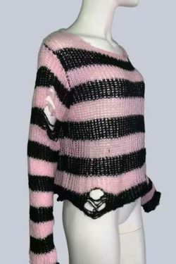 Y2K Gothic Punk Long Sweater: Coquette Aesthetic Grunge Style, Cute Tops, Pastel Goth, Cargo Skirt