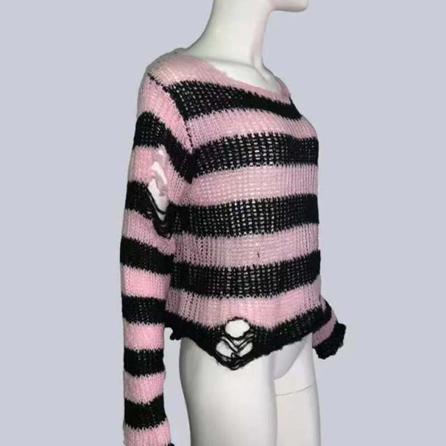 Y2K Gothic Punk Long Sweater: Coquette Aesthetic Grunge Style, Cute Tops, Pastel Goth, Cargo Skirt