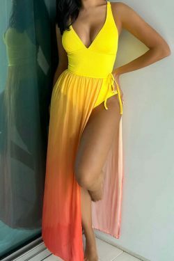 Y2K Gradient Bikini: Sexy One-Piece & Two-Piece Swimsuit Set for Women's Fashion