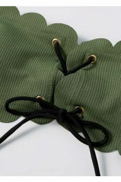 Y2K Green Bandeau Bikini Set with Lace-Up Detail - Coquette Aesthetic Swimwear for Women