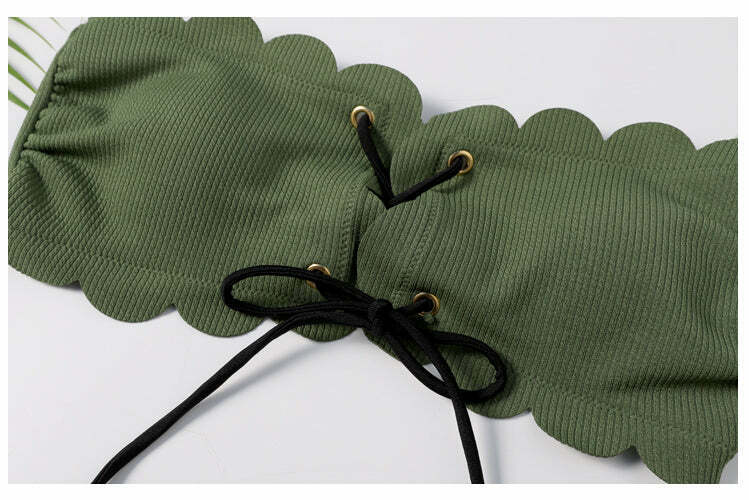 Y2K Green Bandeau Bikini Set with Lace-Up Detail - Coquette Aesthetic Swimwear for Women Y2K Green Bandeau Bikini Set with Lace-Up Detail - Coquette Aesthetic Swimwear for Women