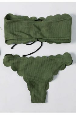 Y2K Green Bandeau Bikini Set with Lace-Up Detail - Coquette Aesthetic Swimwear for Women