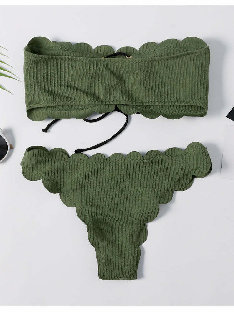 Y2K Green Bandeau Bikini Set with Lace-Up Detail - Coquette Aesthetic Swimwear for Women Y2K Green Bandeau Bikini Set with Lace-Up Detail - Coquette Aesthetic Swimwear for Women