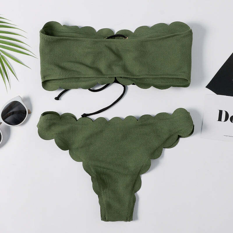 Y2K Green Bandeau Bikini Set with Lace-Up Detail - Coquette Aesthetic Swimwear for Women Y2K Green Bandeau Bikini Set with Lace-Up Detail - Coquette Aesthetic Swimwear for Women