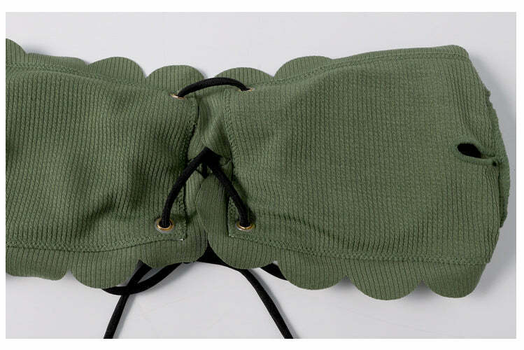 Y2K Green Bandeau Bikini Set with Lace-Up Detail - Coquette Aesthetic Swimwear for Women Y2K Green Bandeau Bikini Set with Lace-Up Detail - Coquette Aesthetic Swimwear for Women