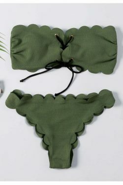 Y2K Green Bandeau Bikini Set with Lace-Up Detail - Coquette Aesthetic Swimwear for Women