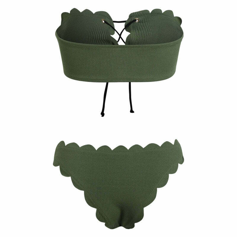 Y2K Green Bandeau Bikini Set with Lace-Up Detail - Coquette Aesthetic Swimwear for Women Y2K Green Bandeau Bikini Set with Lace-Up Detail - Coquette Aesthetic Swimwear for Women